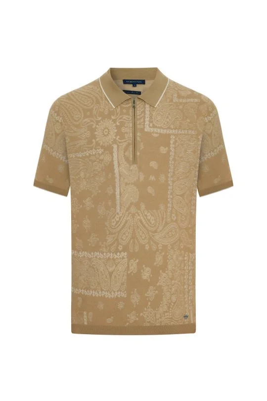 Giza Pamuk Paisley Desen Bej Triko Polo