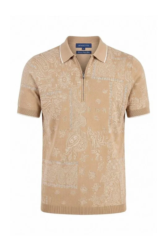 Hemington - Giza Pamuk Paisley Desen Bej Triko Polo (7)