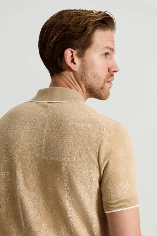 Hemington - Giza Pamuk Paisley Desen Krem-Beyaz Triko Polo (5)