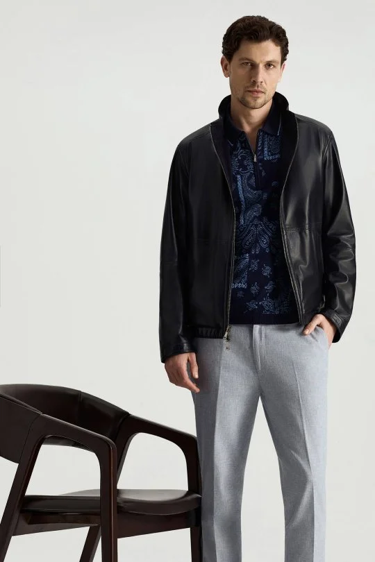 Hemington - Giza Pamuk Paisley Desen Lacivert-Mavi Triko Polo (1)