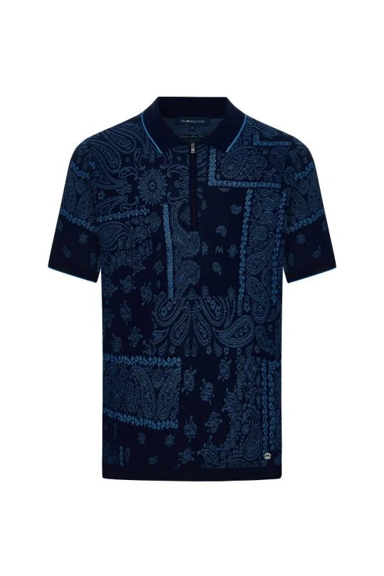 Hemington - Giza Pamuk Paisley Desen Lacivert-Mavi Triko Polo (6)