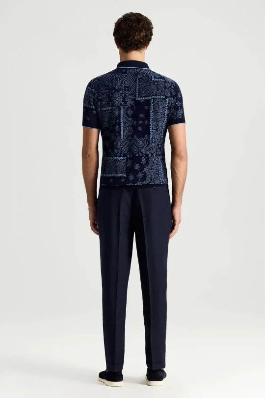 Hemington - Giza Pamuk Paisley Desen Lacivert-Mavi Triko Polo (5)