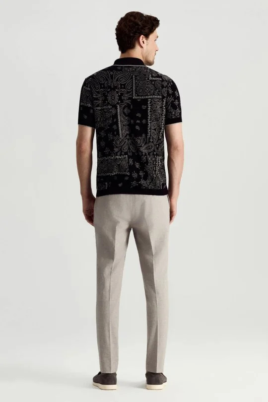 Hemington - Giza Pamuk Paisley Desen Siyah-Açık Gri Triko Polo (6)