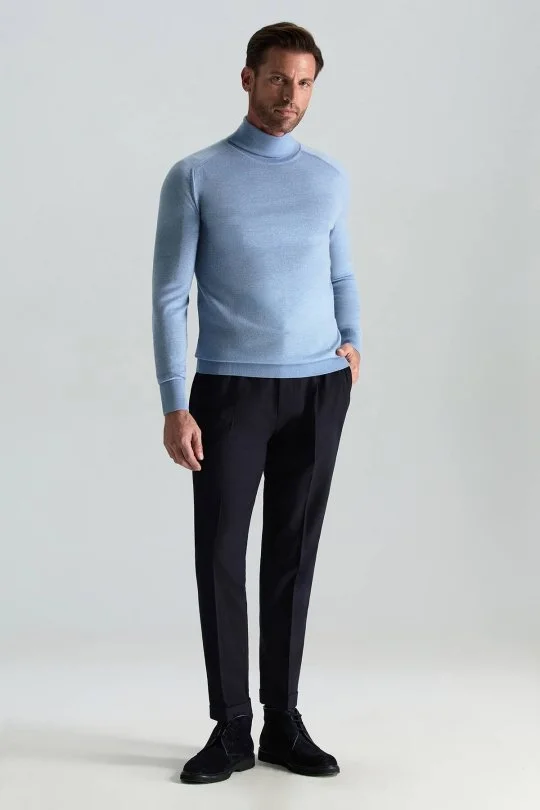 Hemington - Gök Mavisi Boğazlı Slim Fit Merino Yün Triko (5)