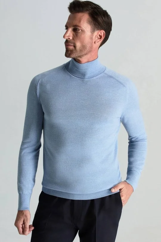 Hemington - Gök Mavisi Boğazlı Slim Fit Merino Yün Triko