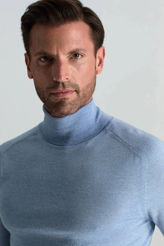 Hemington - Gök Mavisi Boğazlı Slim Fit Merino Yün Triko (2)