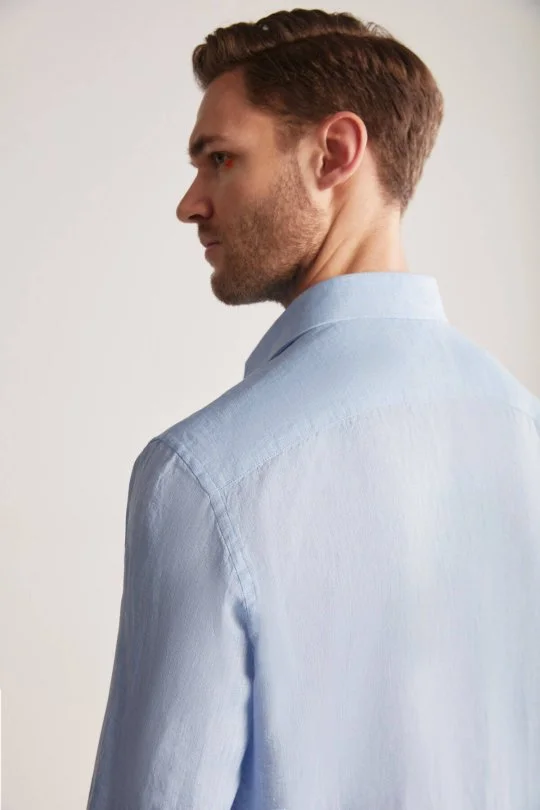 Hemington - Gök Mavisi Saf Keten Spor Gömlek (3)