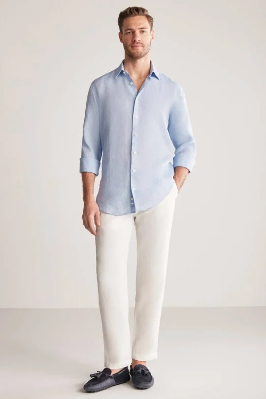 Hemington - Gök Mavisi Saf Keten Spor Gömlek (2)