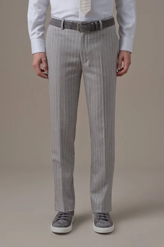 Hemington - Gri Beyaz Chalkstripe Desen Flanel Pantolon (1)