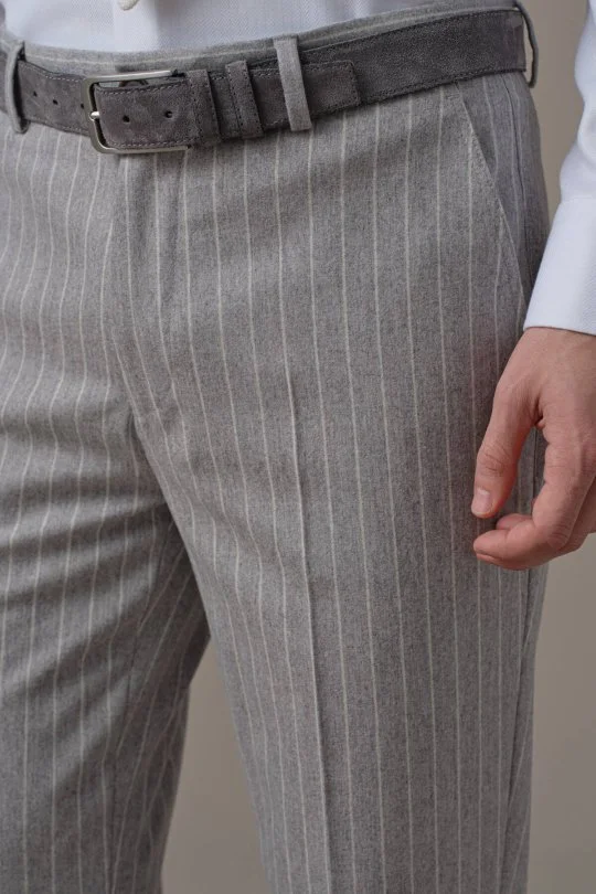 Hemington - Gri Beyaz Chalkstripe Desen Flanel Pantolon (3)
