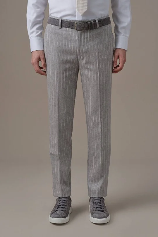 Hemington - Gri Beyaz Chalkstripe Desen Flanel Pantolon (1)