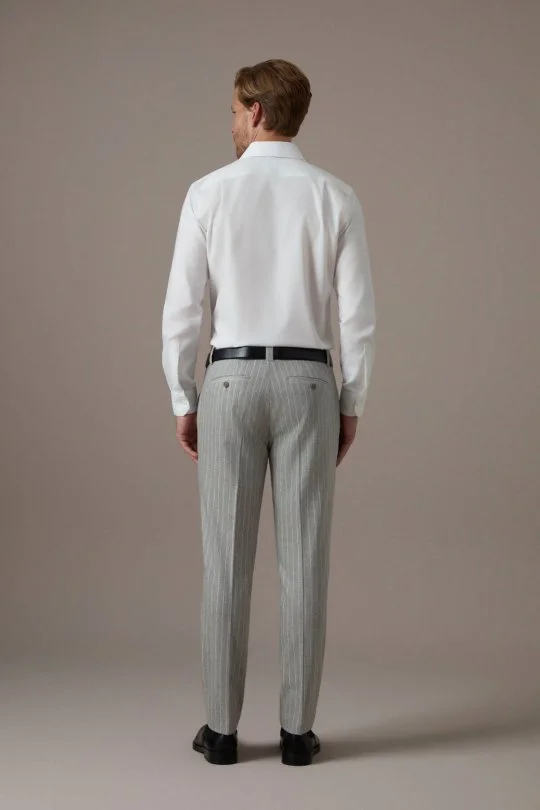Gri Beyaz Chalkstripe Desen Flanel Pantolon
