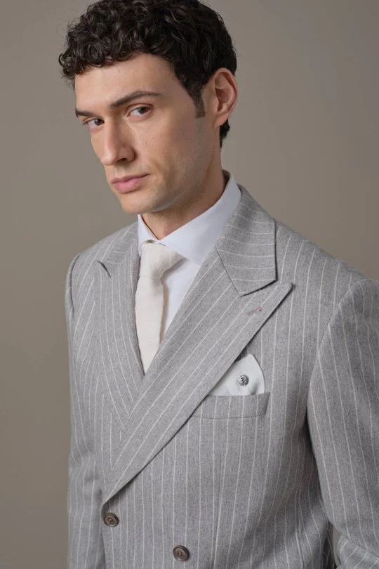 Hemington - Gri Beyaz Chalkstripe Desen Kruvaze Ceket (2)