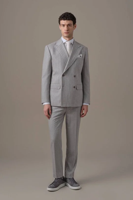 Hemington - Gri Beyaz Chalkstripe Desen Kruvaze Ceket (3)