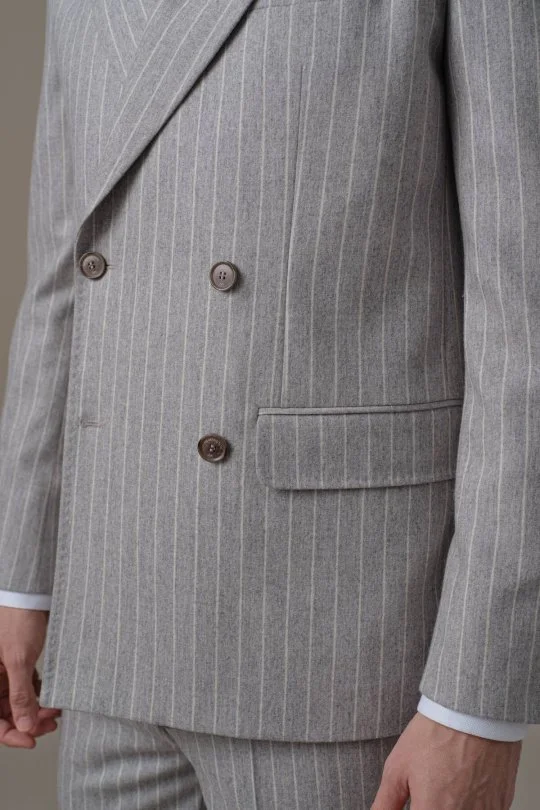 Hemington - Gri Beyaz Chalkstripe Desen Kruvaze Ceket (5)
