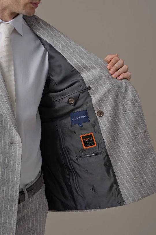 Hemington - Gri Beyaz Chalkstripe Desen Kruvaze Ceket (4)