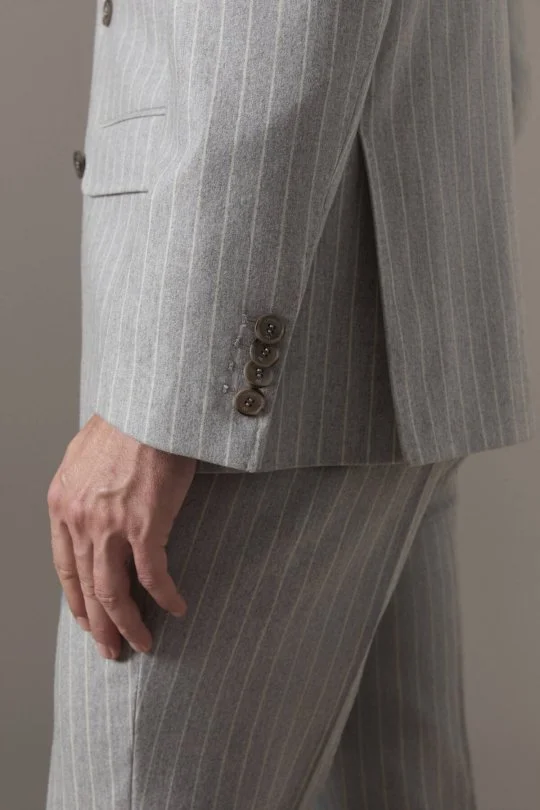 Gri Beyaz Chalkstripe Desen Kruvaze Ceket