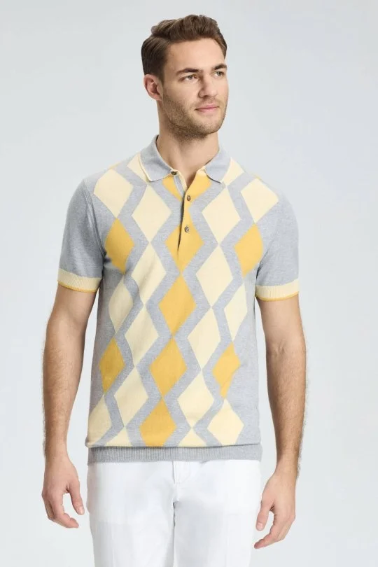 Hemington - Gri Sarı Baklava Desen Triko Polo (3)