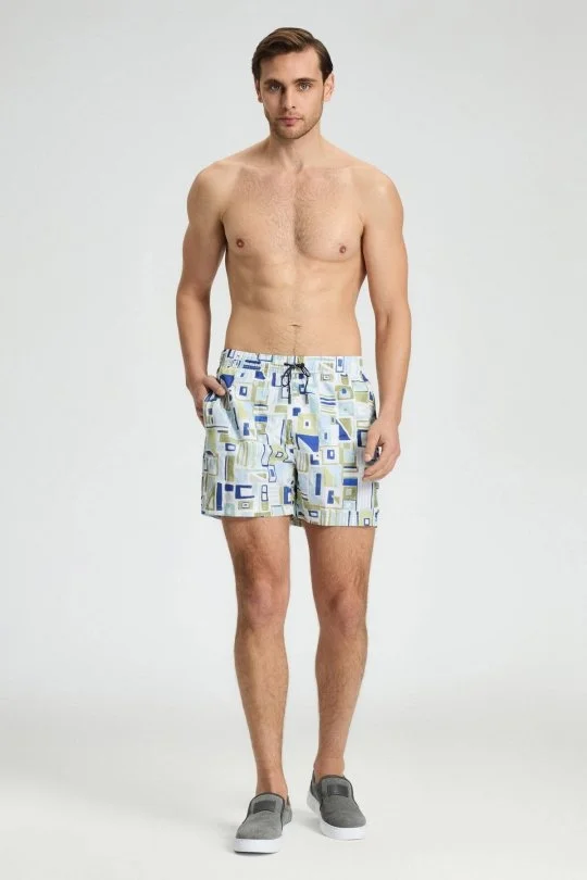 Hemington - Geometrik Desen Yeşil Beyaz Quick Dry Mayo