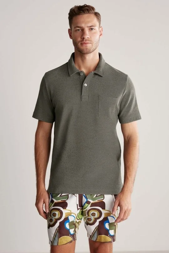 Hemington - Haki Havlu Kumaş Polo Yaka T-Shirt