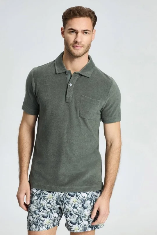 Hemington - Haki Havlu Kumaş Polo Yaka T-Shirt