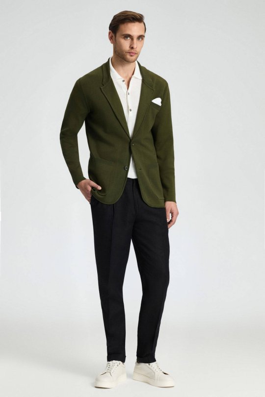 Haki Merserize Pamuk Triko Blazer Ceket