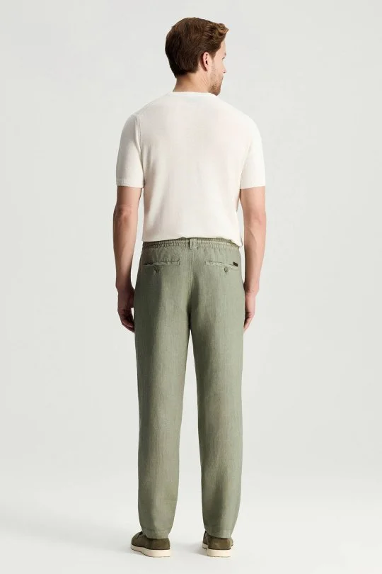 Hemington - Saf Keten Bağcıklı Haki Pantolon (5)