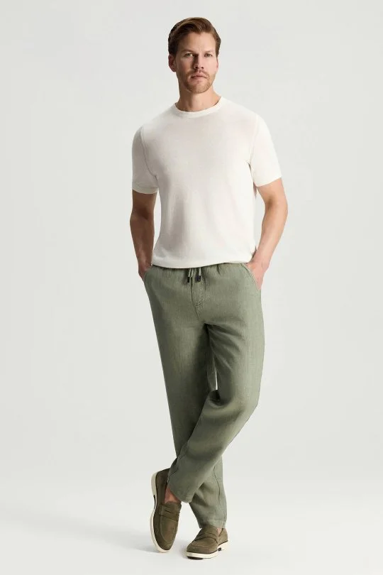 Hemington - Saf Keten Bağcıklı Haki Pantolon (2)