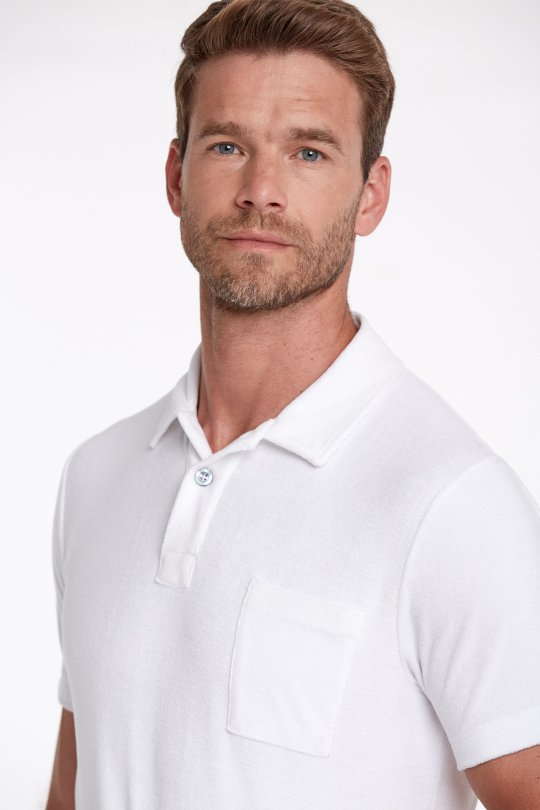 Havlu Kumaş Beyaz Polo Yaka T-Shirt