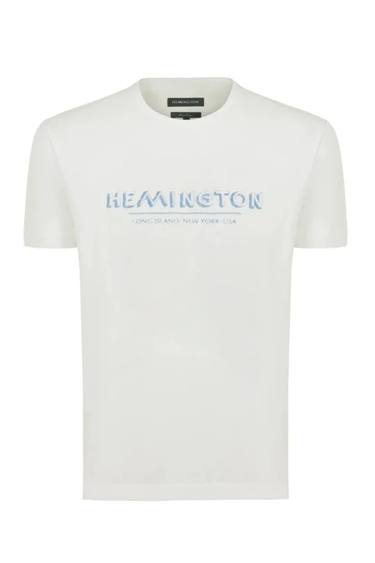 Hemington - Hemington Baskılı Keten Pamuk Karışım Beyaz T-Shirt (8)