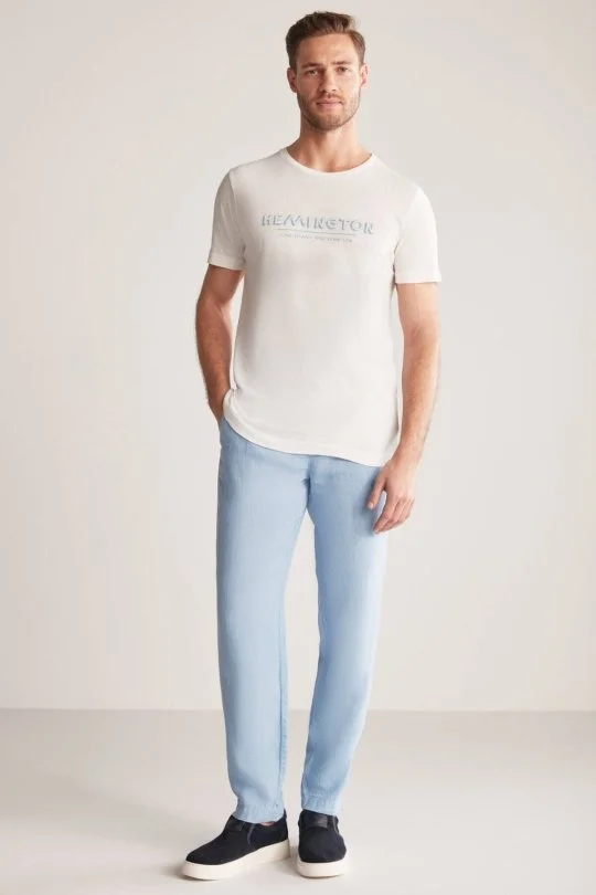 Hemington - Hemington Baskılı Keten Pamuk Karışım Beyaz T-Shirt (5)