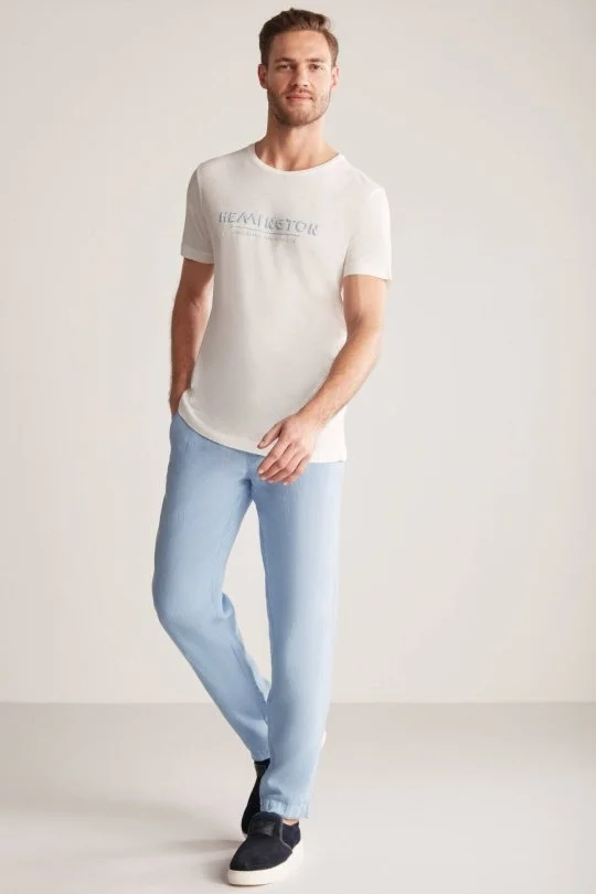 Hemington - Hemington Baskılı Keten Pamuk Karışım Beyaz T-Shirt (4)