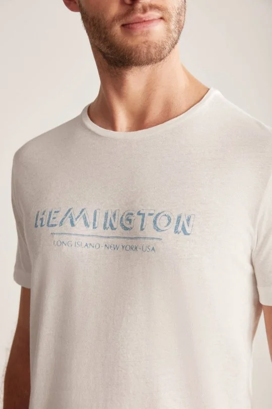 Hemington - Hemington Baskılı Keten Pamuk Karışım Beyaz T-Shirt (7)