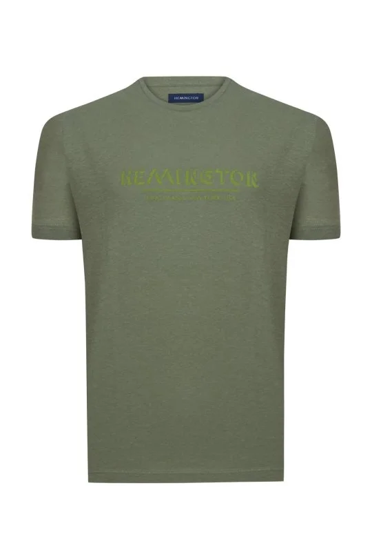 Hemington - Hemington Baskılı Keten Pamuk Karışım Haki T-Shirt (8)