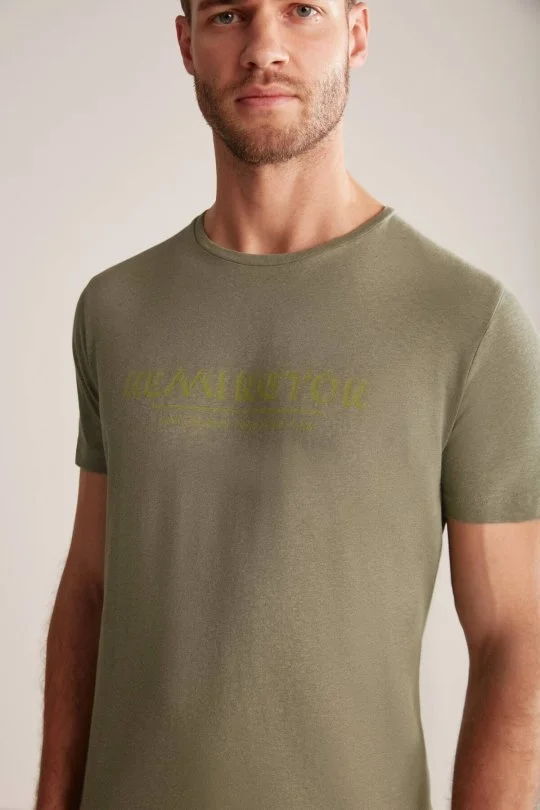 Hemington - Hemington Baskılı Keten Pamuk Karışım Haki T-Shirt (7)