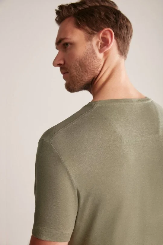 Hemington - Hemington Baskılı Keten Pamuk Karışım Haki T-Shirt (2)