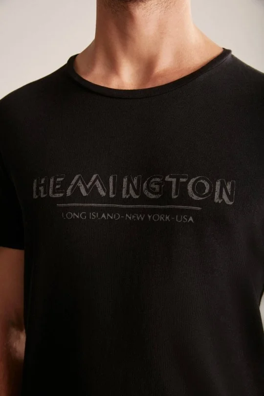 Hemington - Hemington Baskılı Keten Pamuk Karışım Siyah T-Shirt (6)