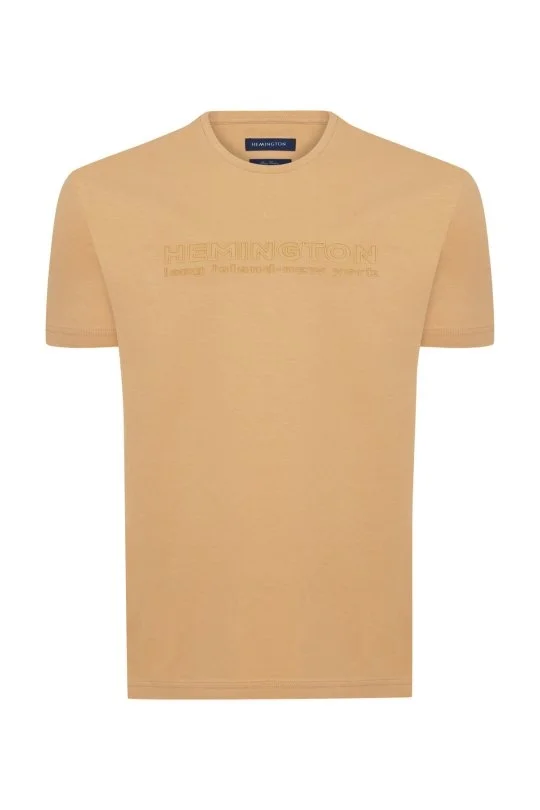 Hemington - Hemington Kabartma Baskılı Kum Rengi Pima Pamuk T-Shirt (8)