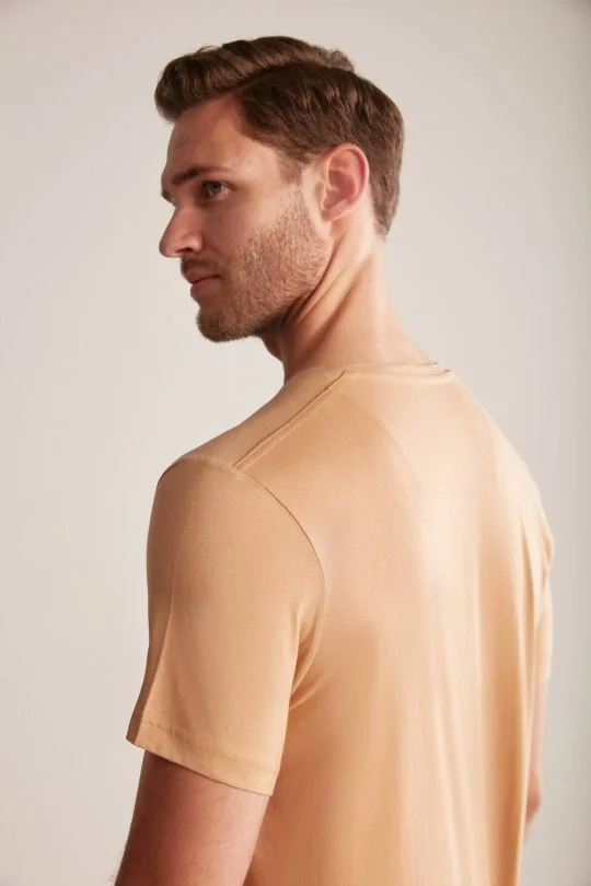 Hemington - Hemington Kabartma Baskılı Kum Rengi Pima Pamuk T-Shirt (2)