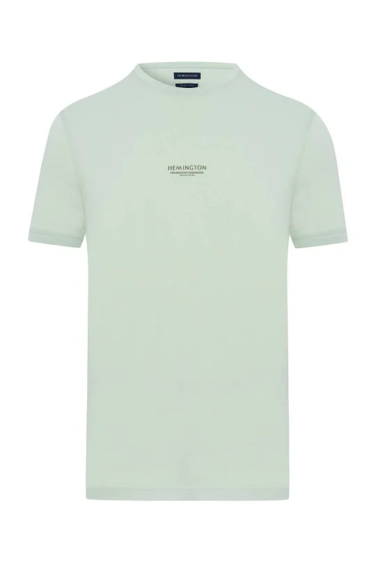 Hemington - Hemington Baskılı Merserize Pamuk Açık Yeşil Bisiklet Yaka T-Shirt (6)