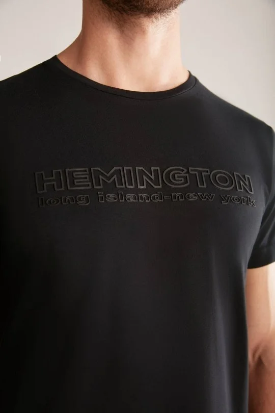 Hemington - Hemington Kabartma Baskılı Siyah Pima Pamuk T-Shirt (5)