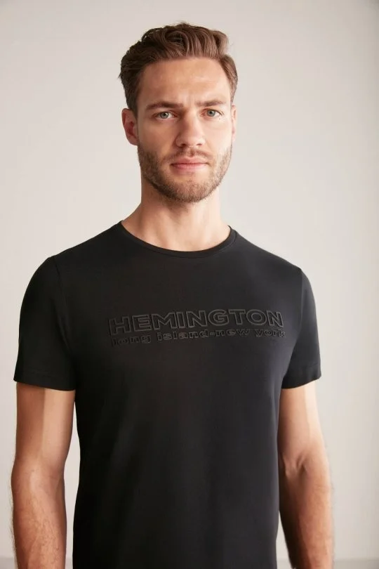 Hemington - Hemington Kabartma Baskılı Siyah Pima Pamuk T-Shirt (3)