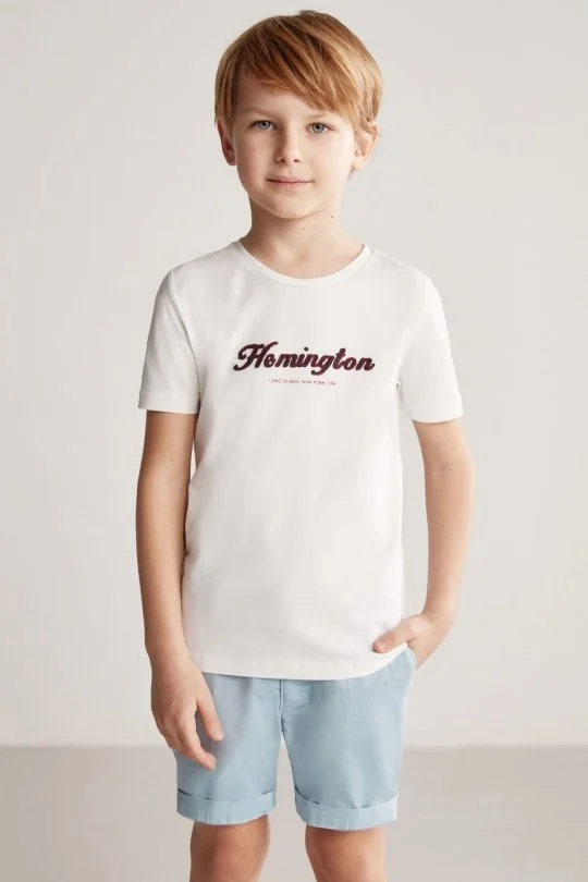 Hemington - Hemington Logolu Bisiklet Yaka Beyaz Pamuk Çocuk T-Shirt (3)