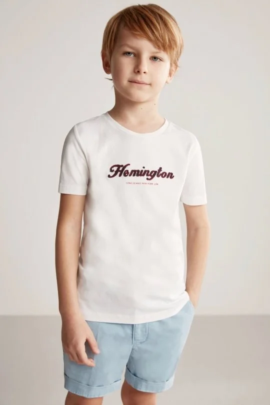 Hemington - Hemington Logolu Bisiklet Yaka Beyaz Pamuk Çocuk T-Shirt (4)