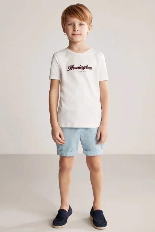 Hemington - Hemington Logolu Bisiklet Yaka Beyaz Pamuk Çocuk T-Shirt (1)