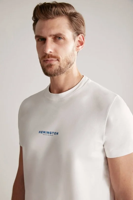Hemington - Hemington Logolu Bisiklet Yaka Beyaz T-Shirt