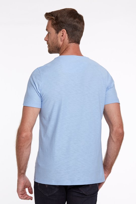 Hemington Logolu Bisiklet Yaka Mavi Pamuk T-Shirt