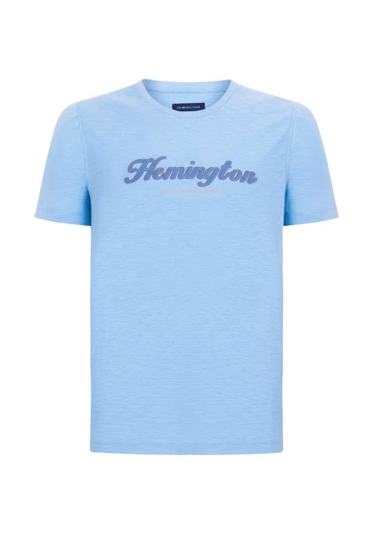 Hemington Logolu Bisiklet Yaka Mavi Pamuk T-Shirt