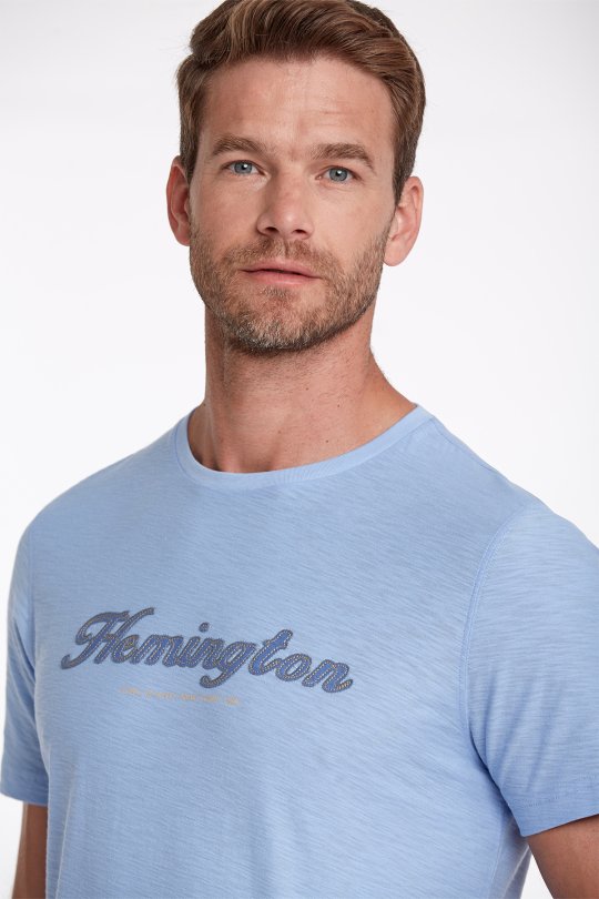 Hemington Logolu Bisiklet Yaka Mavi Pamuk T-Shirt