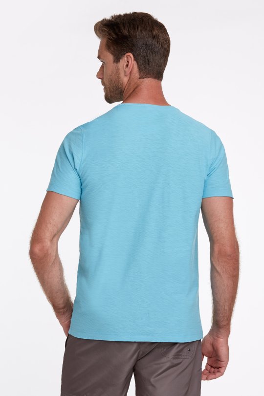 Hemington Logolu Bisiklet Yaka Turkuaz Pamuk T-Shirt